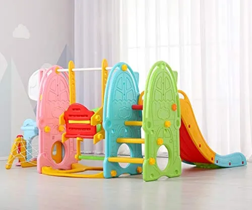 180cm D Colourful Toddler Swing and Slide Playset Indoor Outdoor