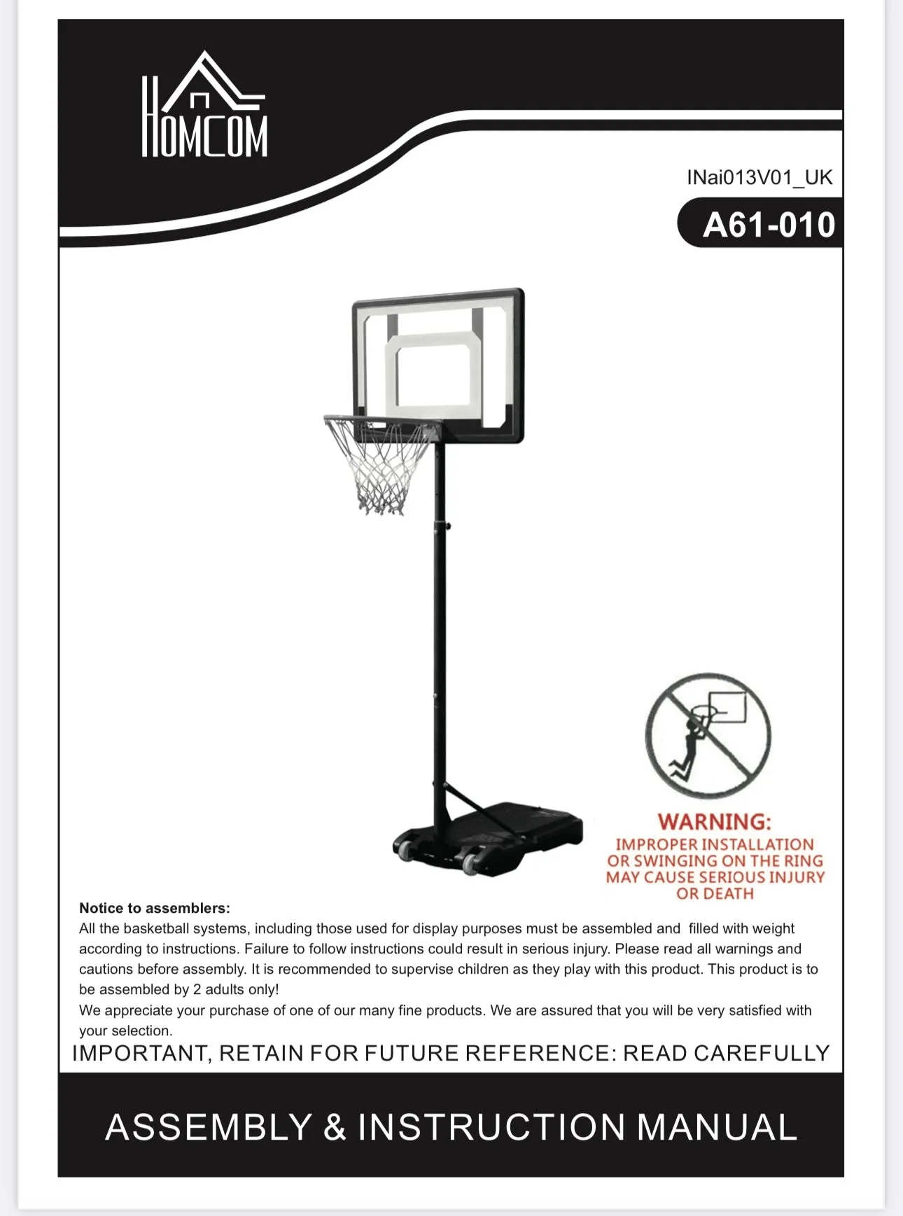 Adjustable 5-6.5 Feet Heavy Duty Basketball Hoop Net With Stand / Wheels For Kids | Age Group 3-12 Approx