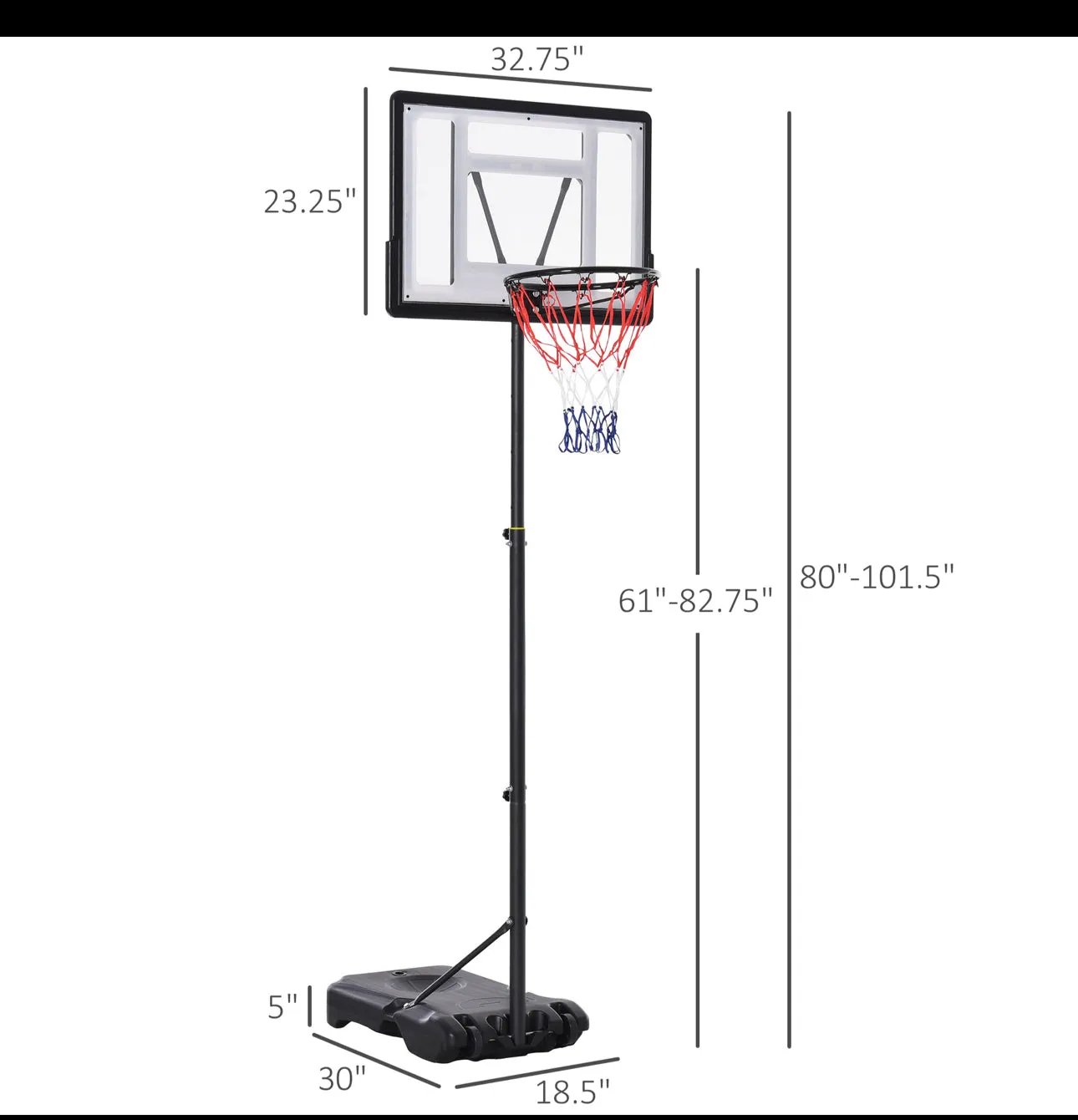 Adjustable 5-6.5 Feet Heavy Duty Basketball Hoop Net With Stand / Wheels For Kids | Age Group 3-12 Approx