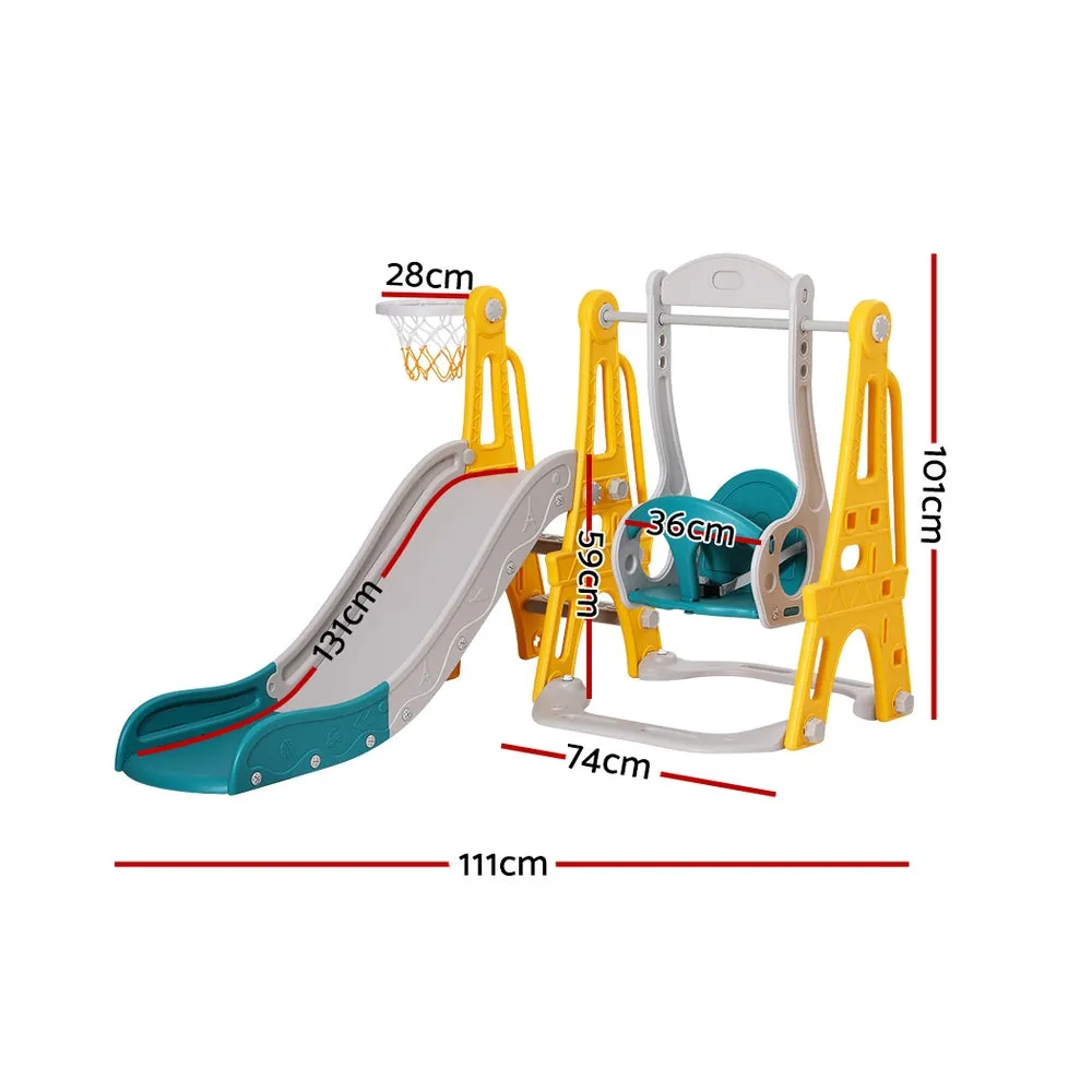 Adjustable Kids Slide Swing Basketball Set, 3-in-1 - Keezi