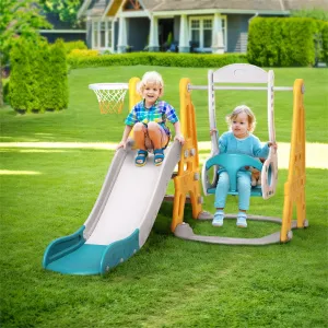 Adjustable Kids Slide Swing Basketball Set, 3-in-1 - Keezi