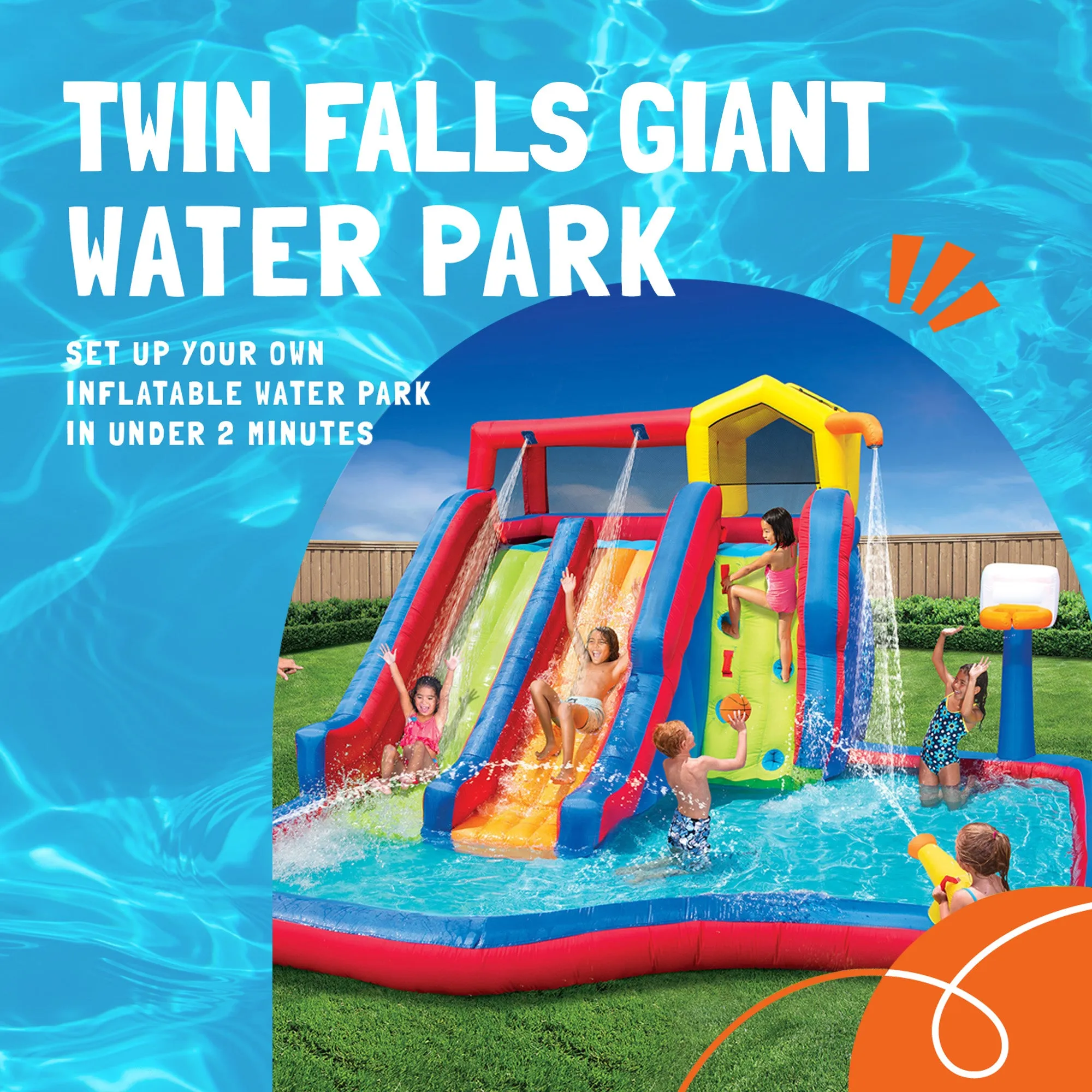 Banzai Twin Falls Giant Colorful Inflatable Water Park (Open Box)