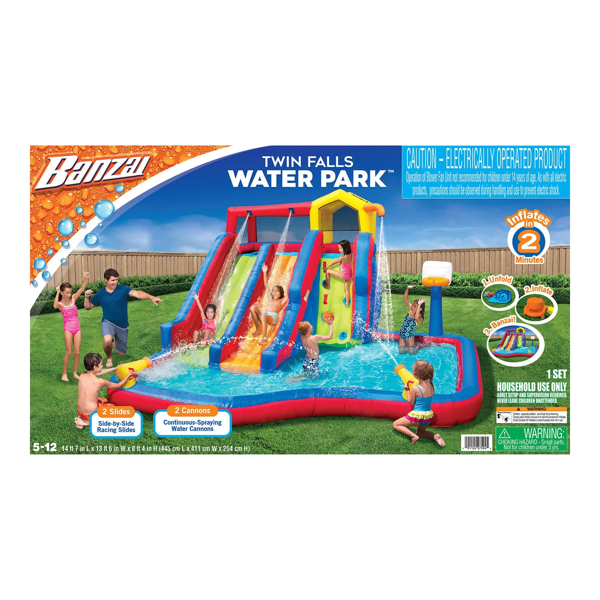 Banzai Twin Falls Giant Colorful Inflatable Water Park (Open Box)