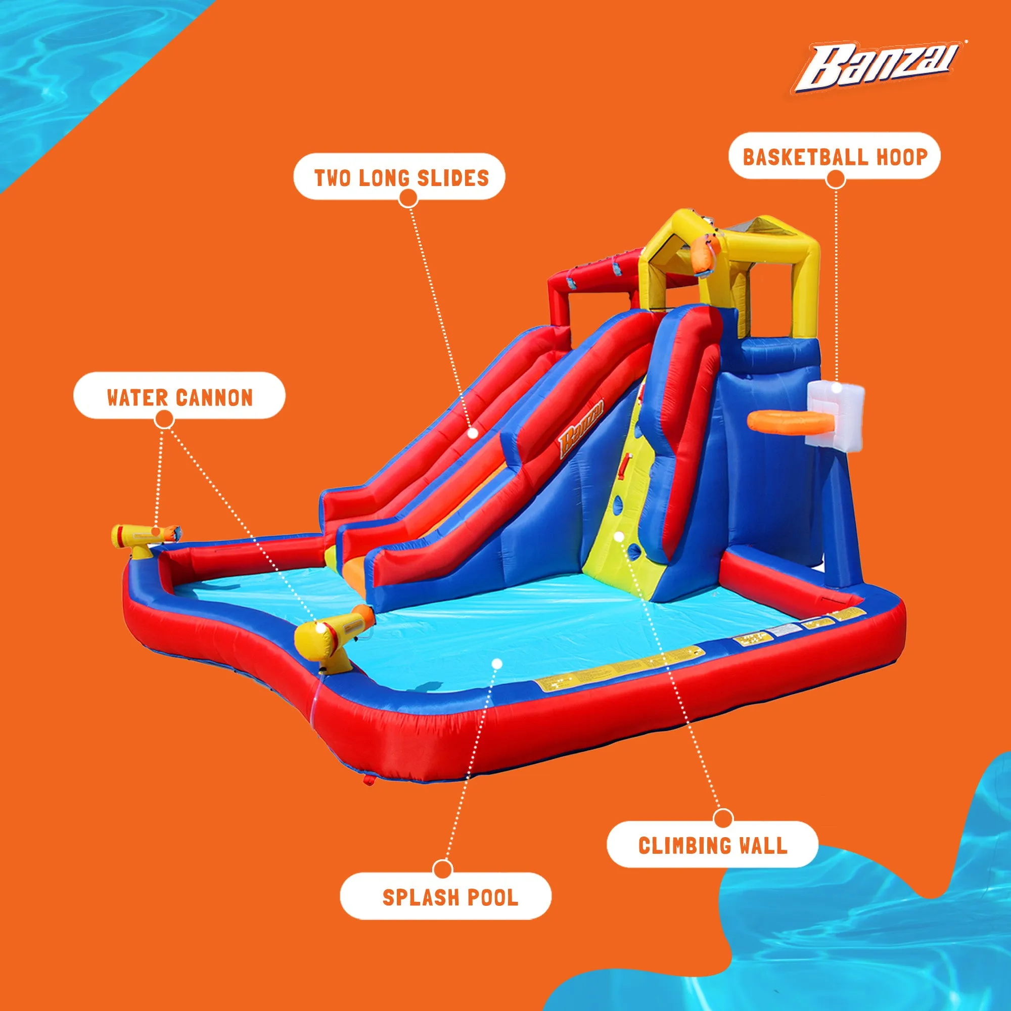 Banzai Twin Falls Giant Colorful Inflatable Water Park (Open Box)