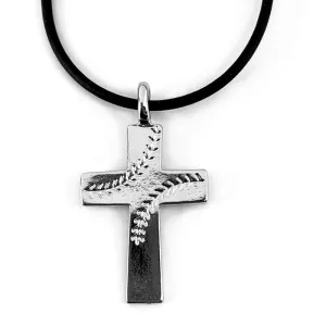 Cross Stitch Baseball Necklace RhodiumFinish