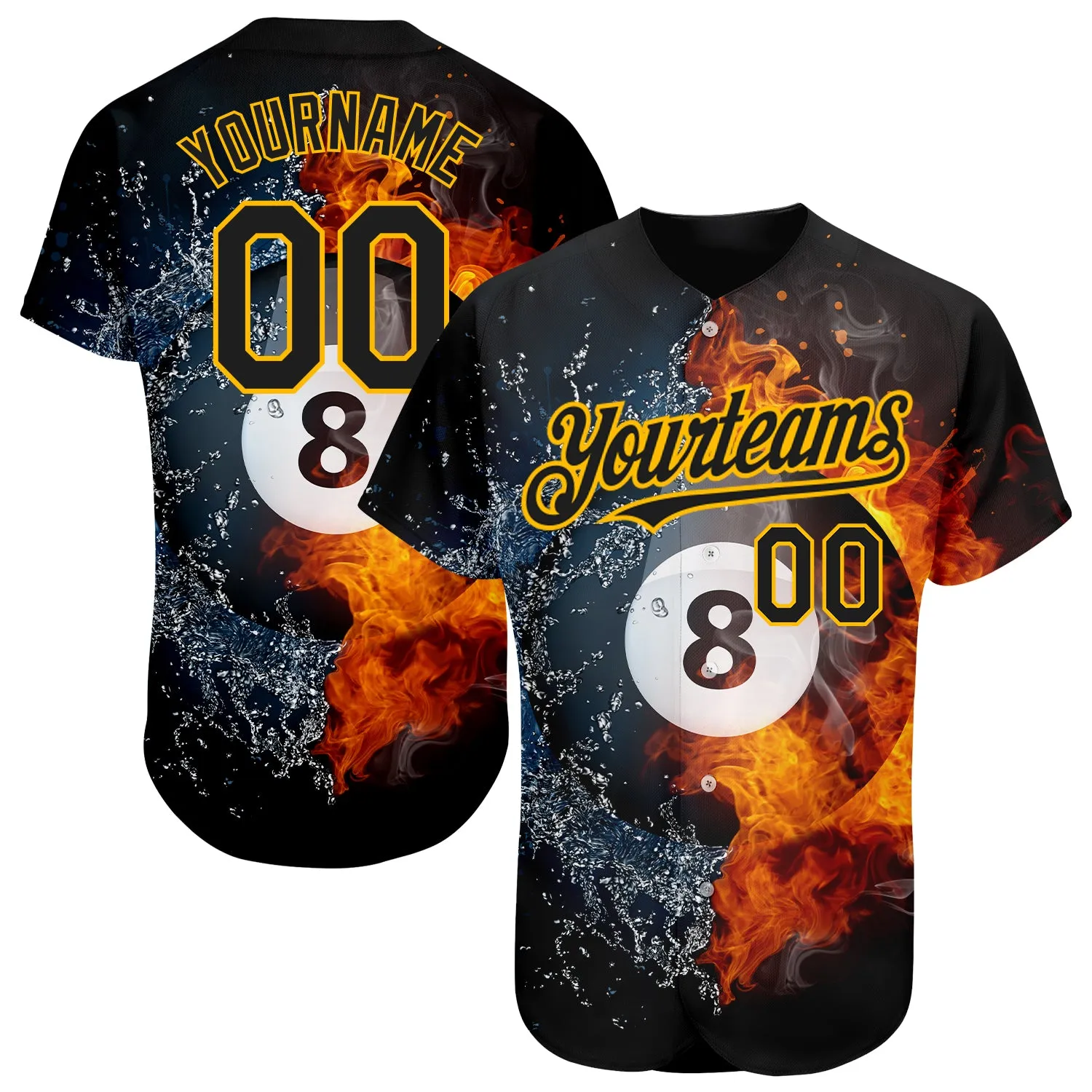 Custom Black Gold 3D Pattern Design Billiards Snooker 8 Ball Authentic Baseball Jersey