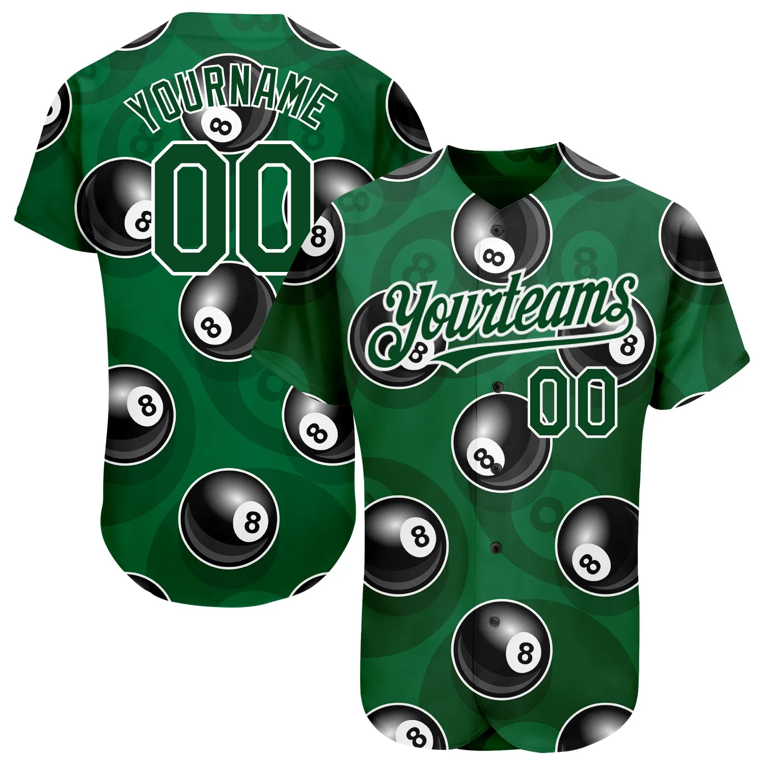 Custom Green White 3D Pattern Design Billiards Snooker 8 Ball Authentic Baseball Jersey