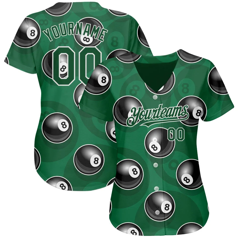 Custom Green White 3D Pattern Design Billiards Snooker 8 Ball Authentic Baseball Jersey