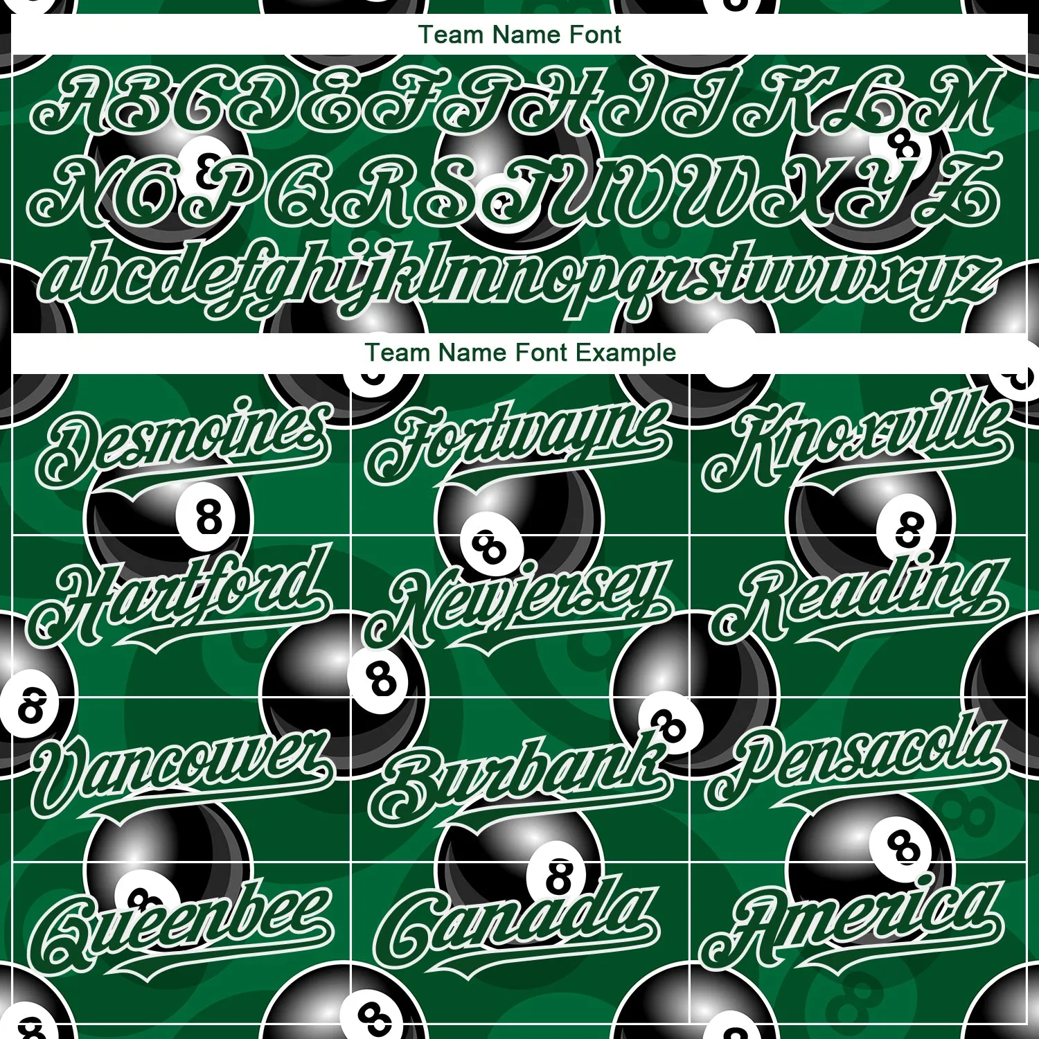 Custom Green White 3D Pattern Design Billiards Snooker 8 Ball Authentic Baseball Jersey