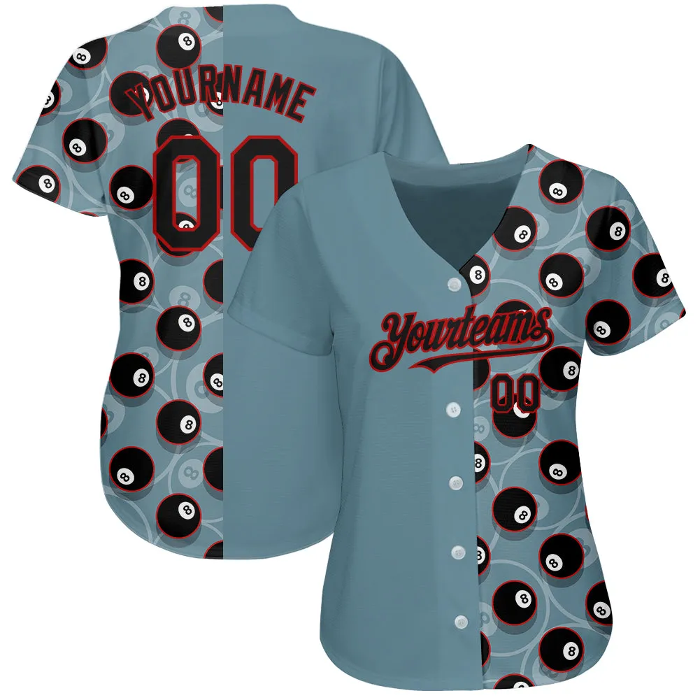 Custom Panther Blue Black-Red 3D Pattern Design Billiards Snooker 8 Ball Authentic Baseball Jersey