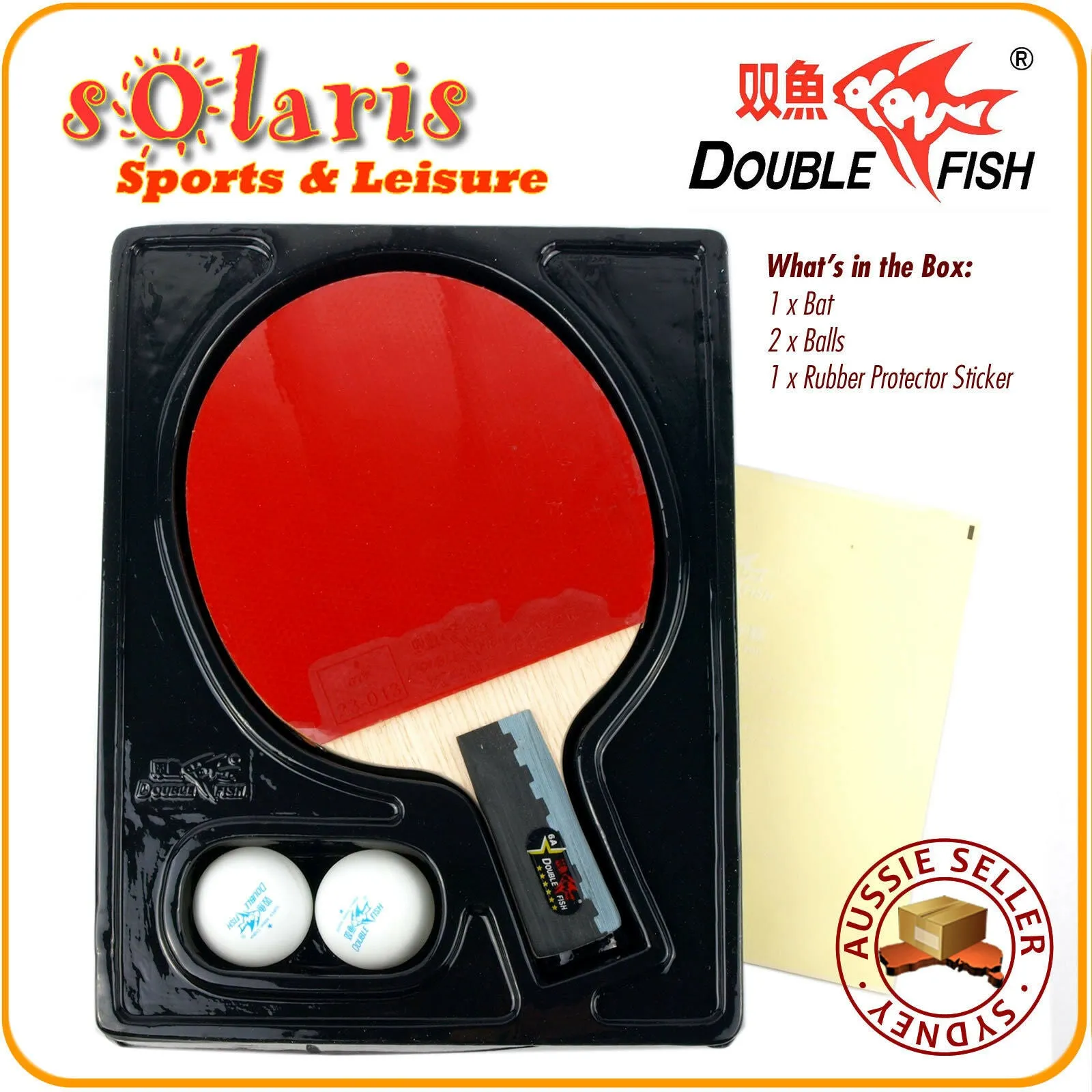 Double Fish 6A Table Tennis Bat Ping Pong Racket & 2 Balls Set Penhold Handle