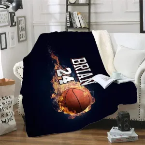 Fire Basketball Personalized Blankets, Custom Name and Number Basketball Blankets, Basketball Gifts