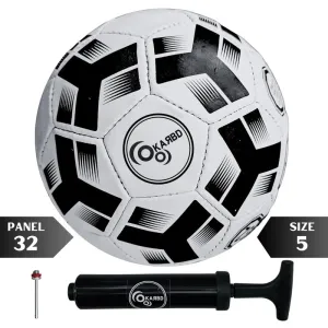 Football with Air Pump & Pin - Size 5, 32 Panel, Synthetic Rubber, Aesthetic Black & White