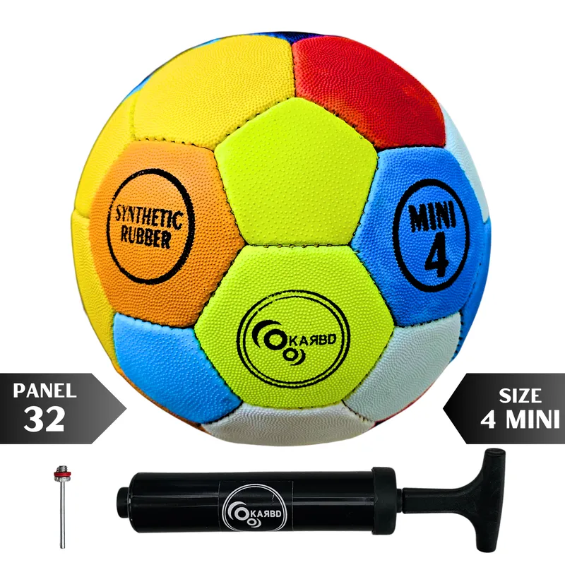 Football with Pump & Pin - Size 4 Mini, 32 Panel Synthetic Rubber, Classic Rangla Multicolour