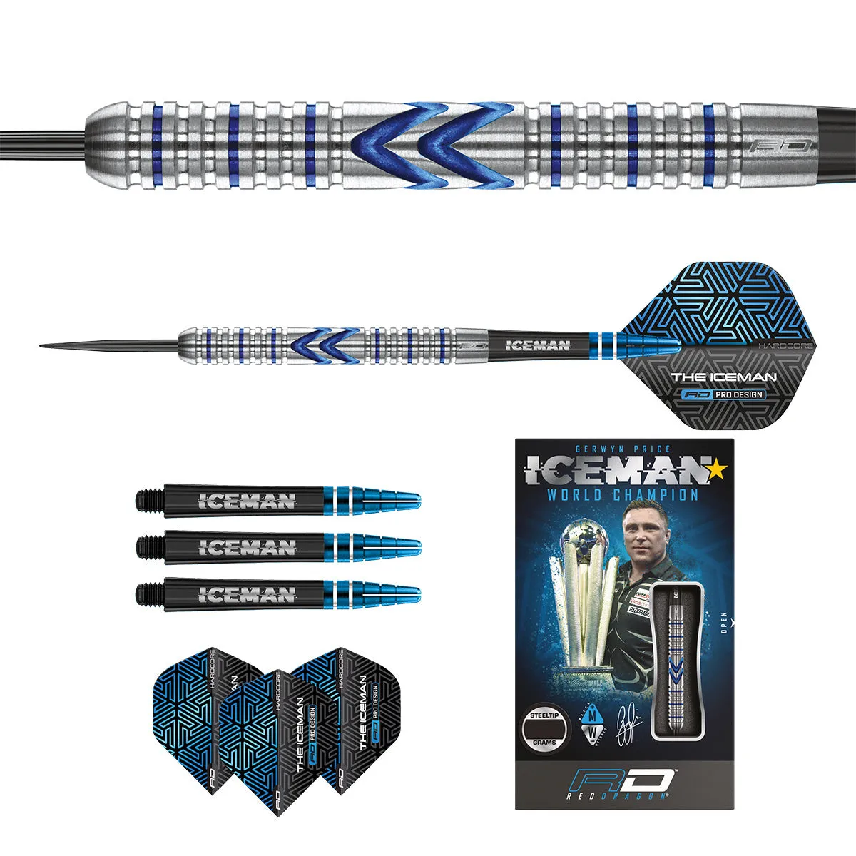 Gerwyn Price Iceman Midnight Edition 90% Tungsten Steel Tip Darts by Red Dragon