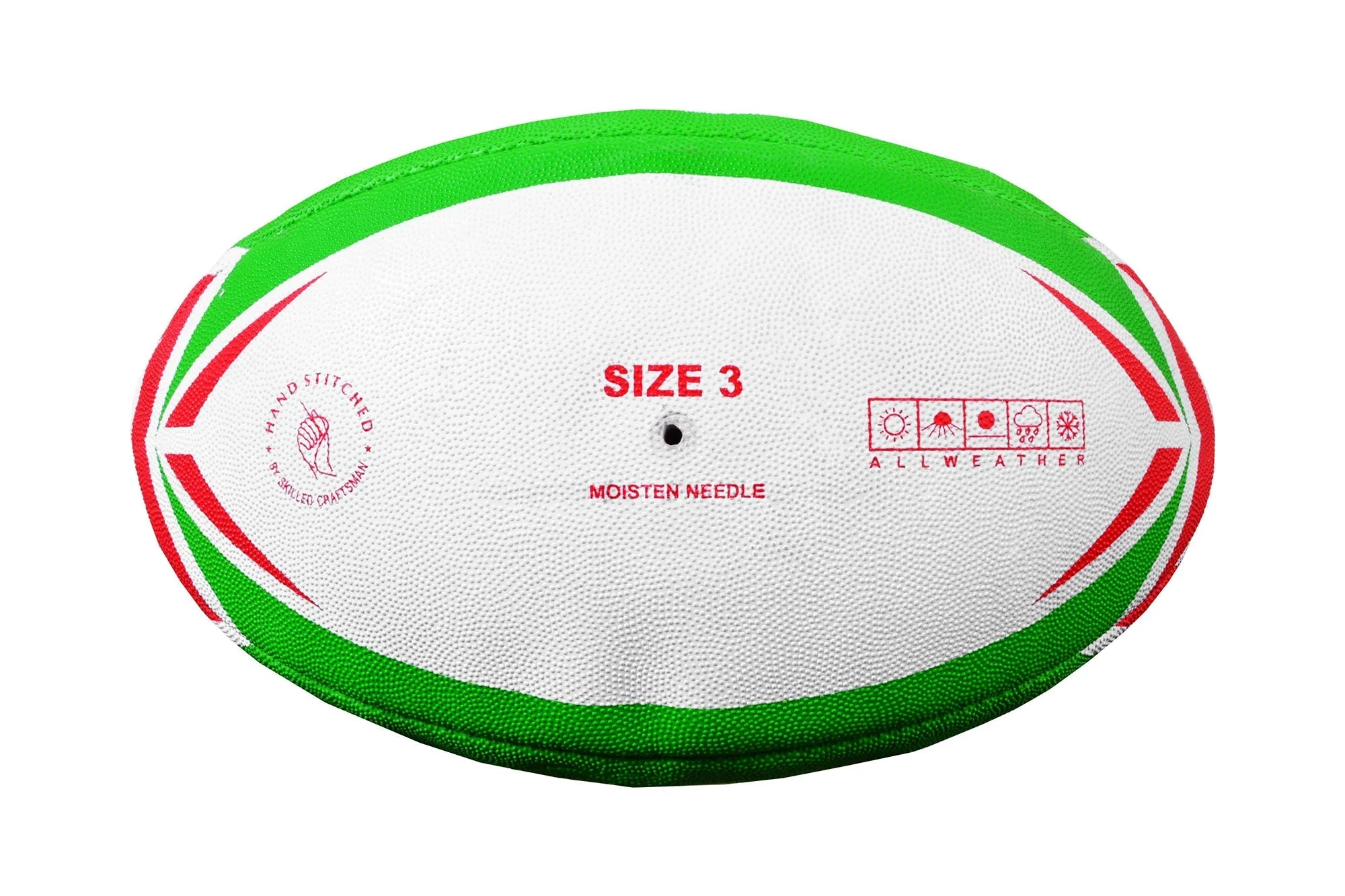 MAR-436E | Green & Red Rugby Training Ball - Size 3