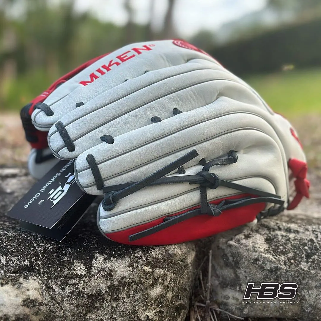 Miken Pro Series 13.5″ Slow Pitch Fielding Glove – White/Scarlet/Navy: PRO135WSN