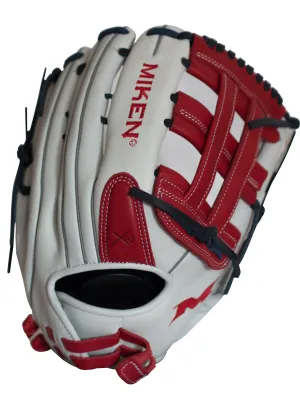 Miken Pro Series 13.5″ Slow Pitch Fielding Glove – White/Scarlet/Navy: PRO135WSN