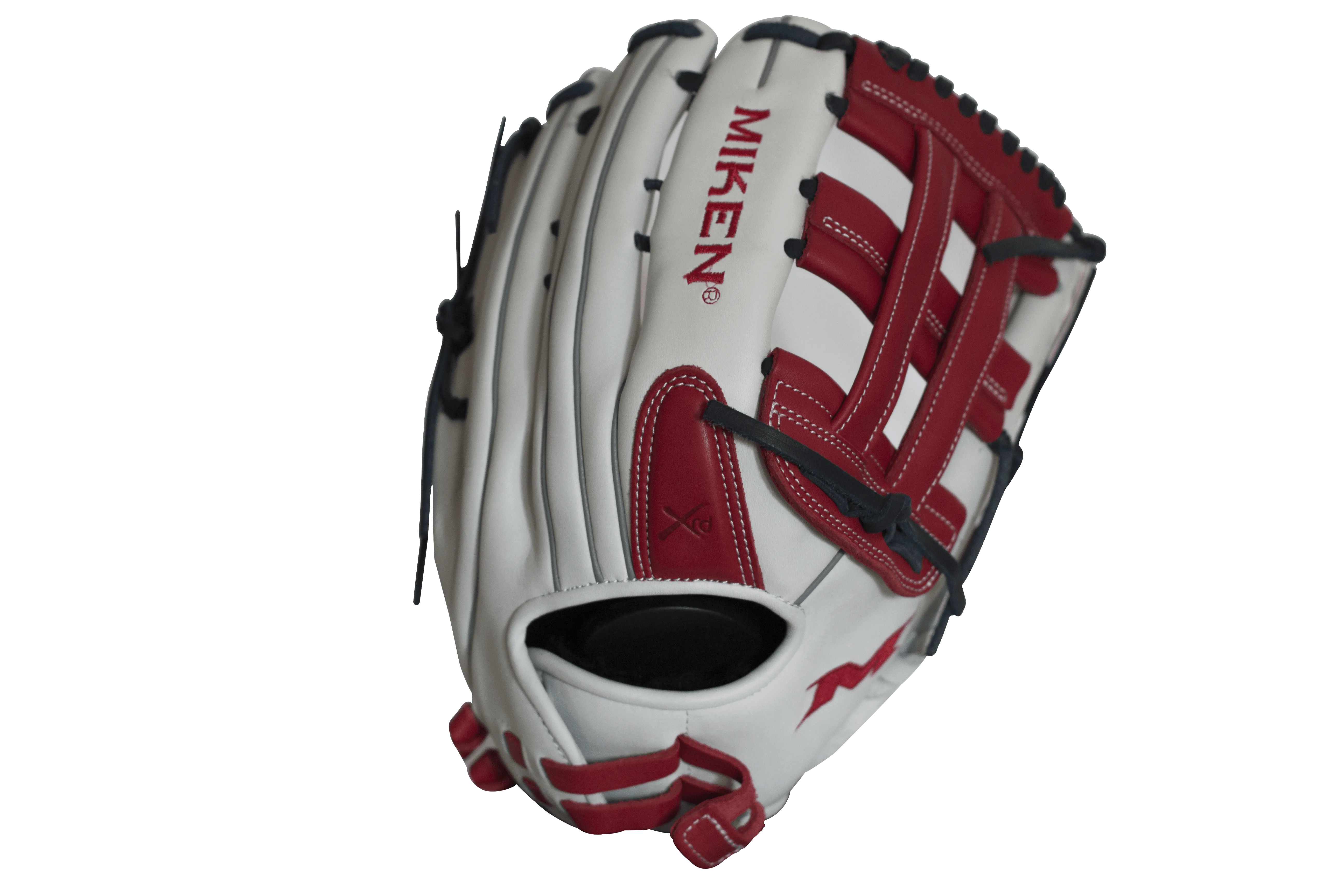 Miken Pro Series 13.5″ Slow Pitch Fielding Glove – White/Scarlet/Navy: PRO135WSN