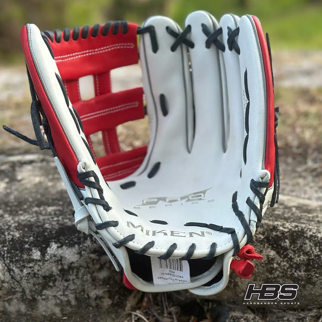 Miken Pro Series 13.5″ Slow Pitch Fielding Glove – White/Scarlet/Navy: PRO135WSN