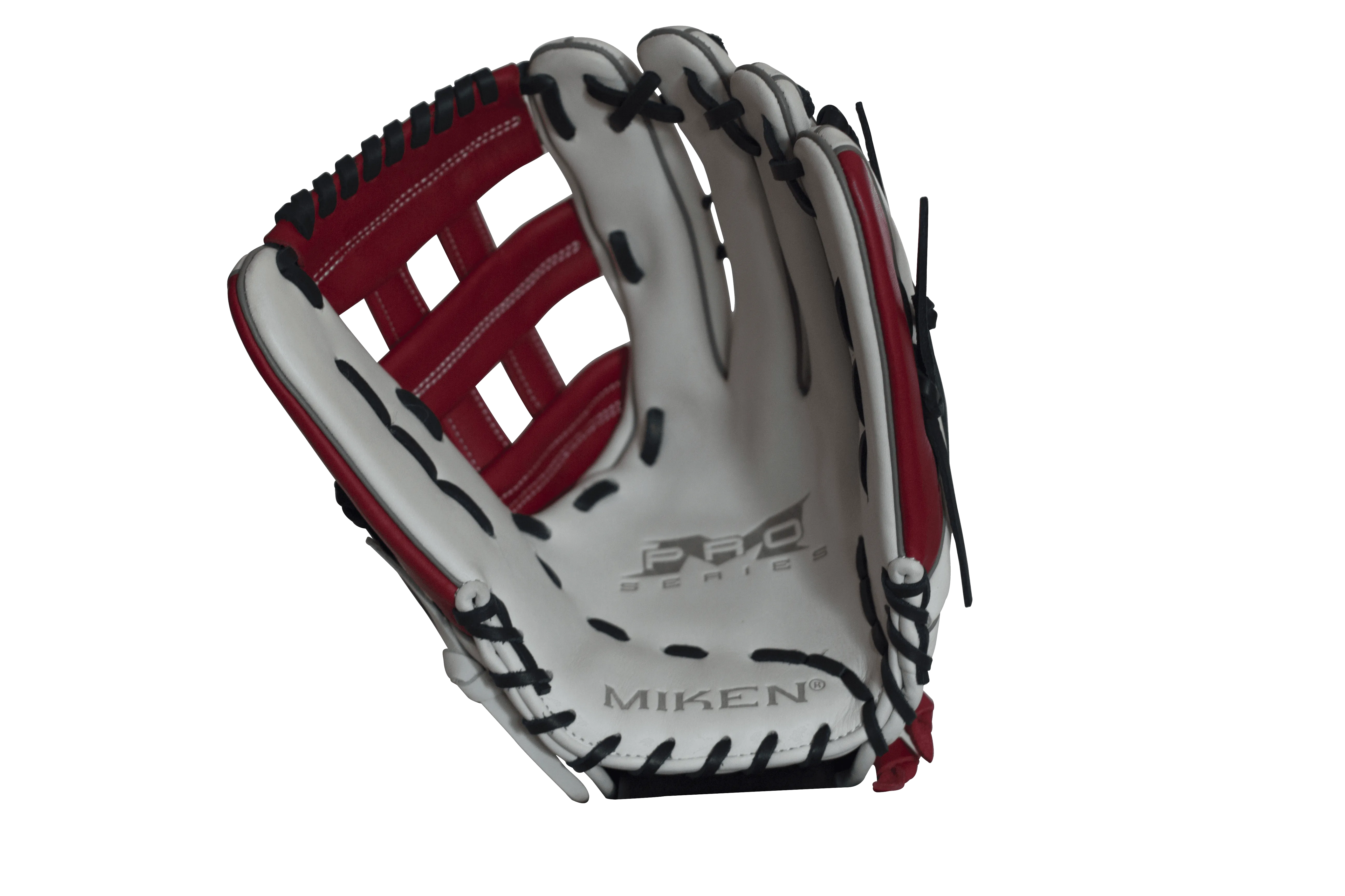 Miken Pro Series 13.5″ Slow Pitch Fielding Glove – White/Scarlet/Navy: PRO135WSN