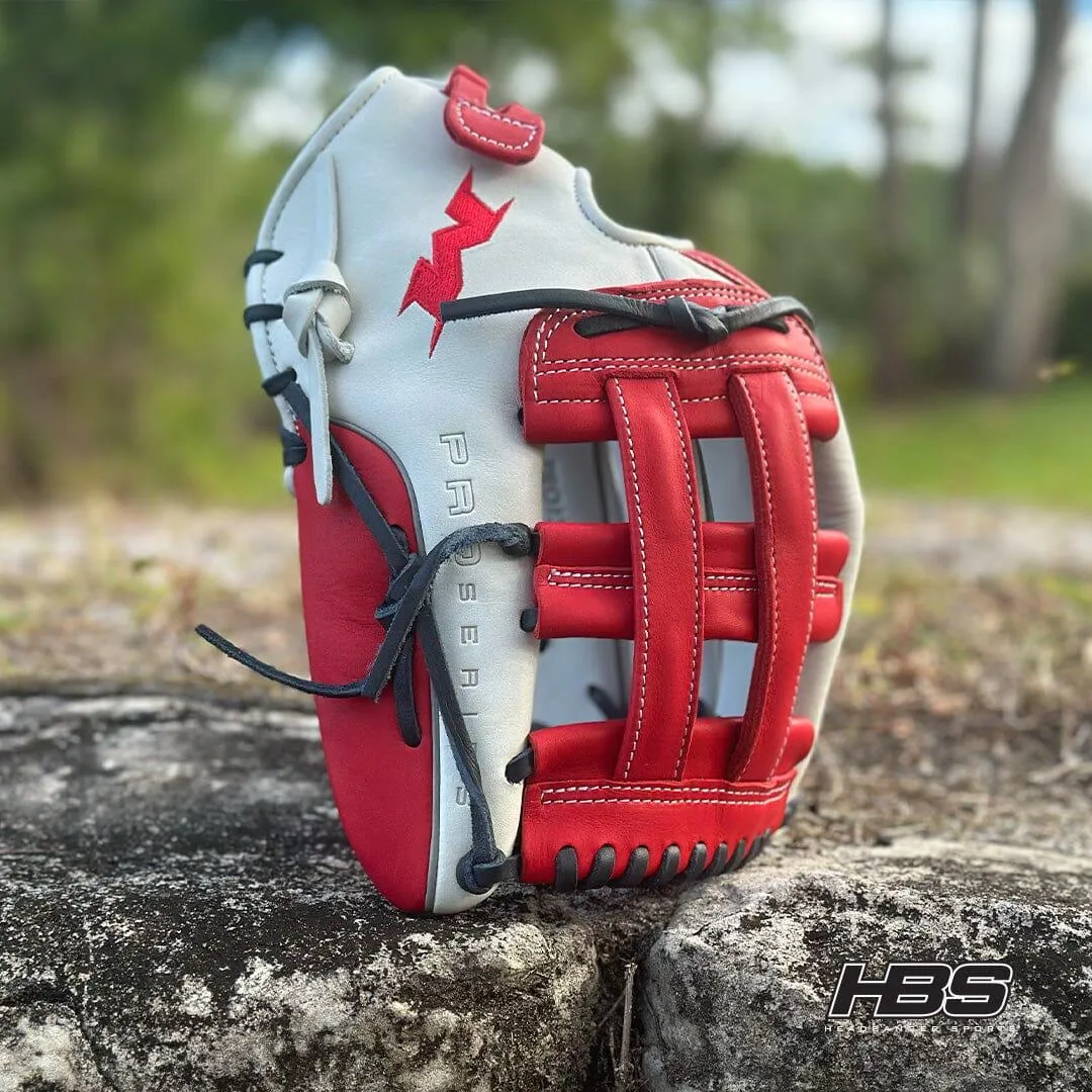 Miken Pro Series 13.5″ Slow Pitch Fielding Glove – White/Scarlet/Navy: PRO135WSN