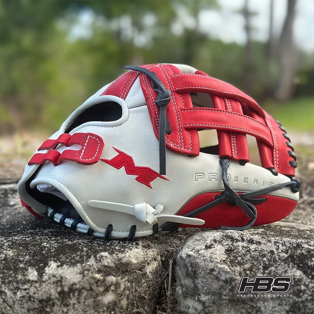 Miken Pro Series 13.5″ Slow Pitch Fielding Glove – White/Scarlet/Navy: PRO135WSN