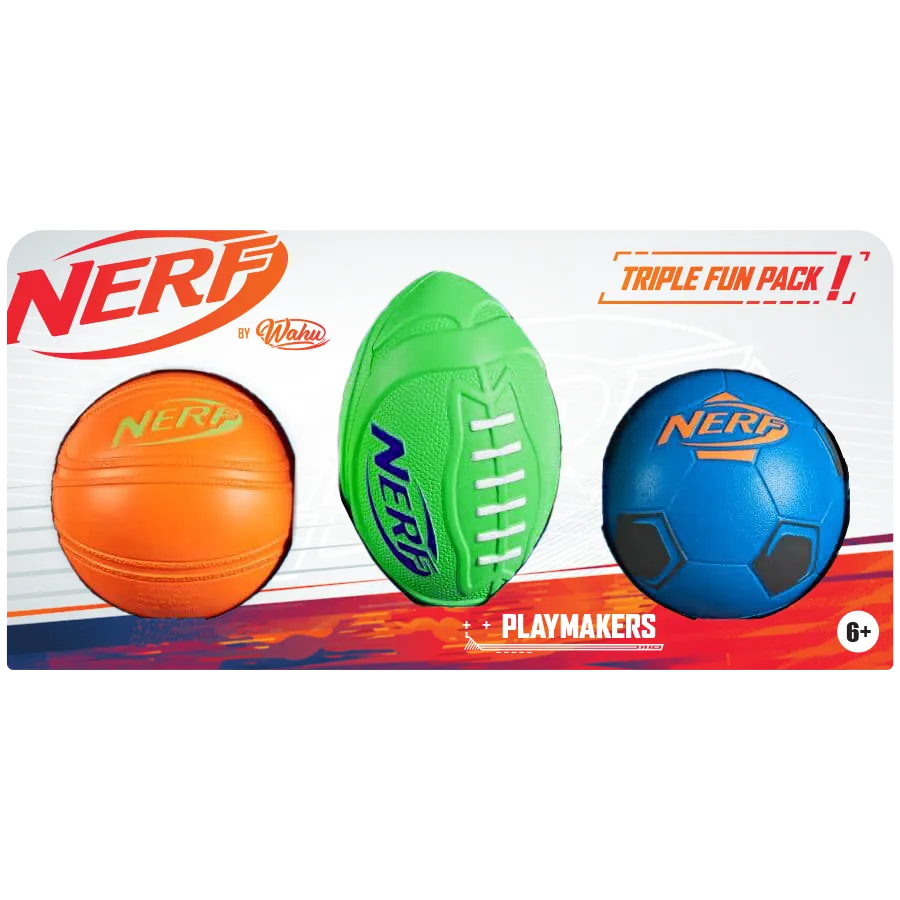 NERF Wahu Basketball, Footy And Soccer 3 Pack