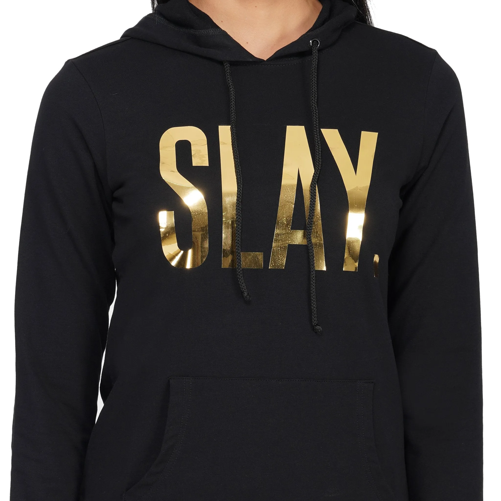 SLAY. Classic Women's Limited Edition Gold Mirror Foil Print Black Hoodie