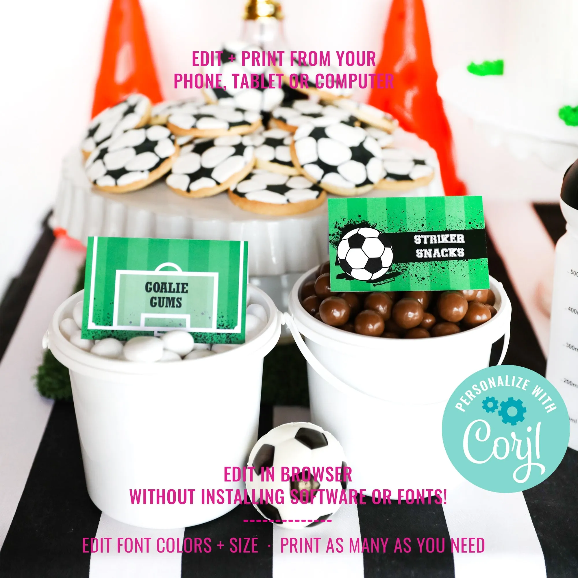 Soccer Party Food Labels | Soccer Party Tent Cards | Printable Soccer Party Labels